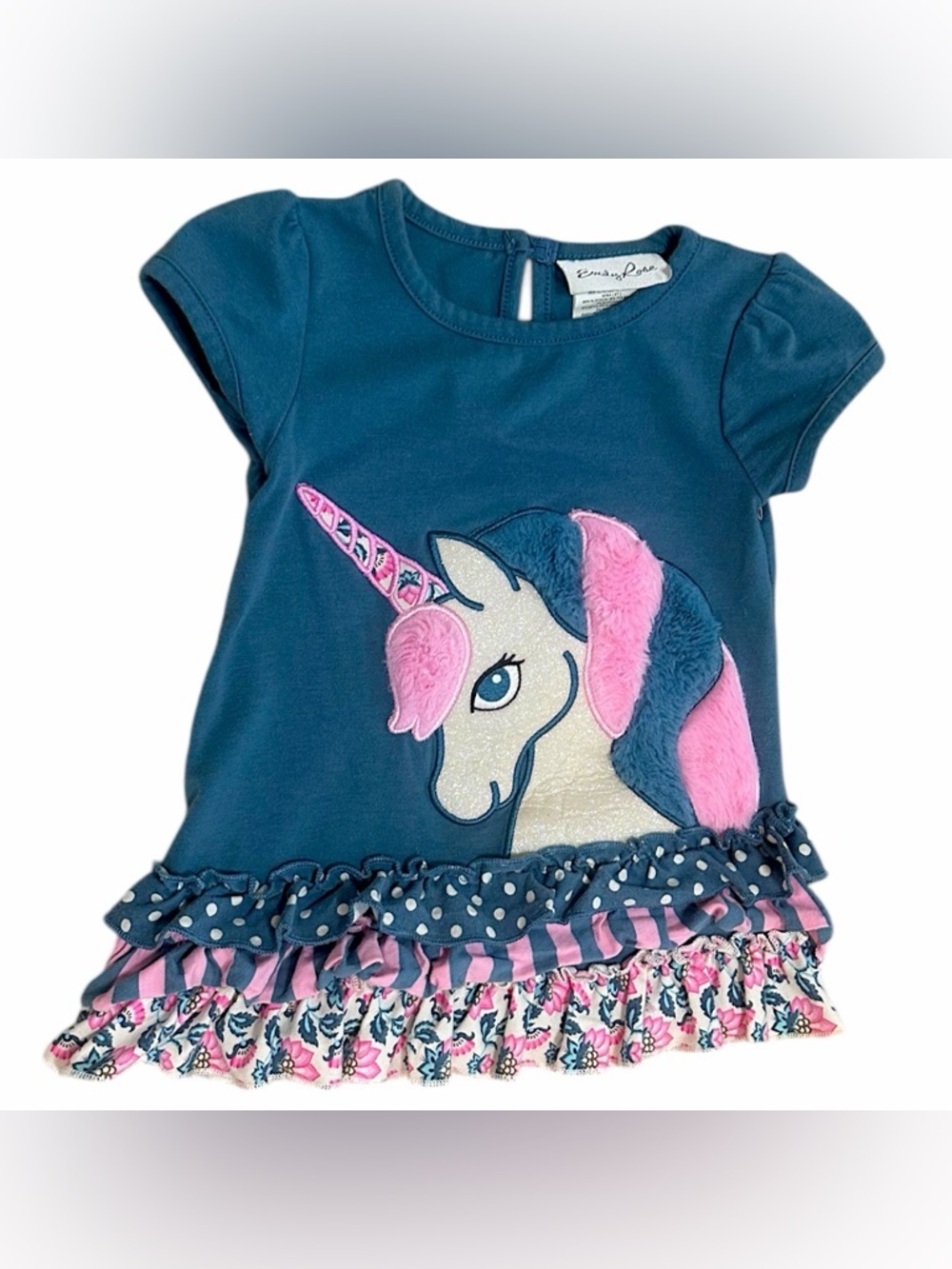 Emily Rose Unicorn Ruffle Tunic Top 2T Toddler Girl 3D Plush Glitter Accents